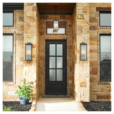 Front door of home with Classic Lighting Styles mixed with Strong Contemporary Geometrical Lines